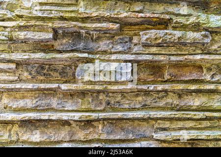 Detail of the stone wall construction of Frank Lloyd Wright’s Falling Water in Mill Run, Pennsylvania. Stock Photo