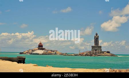 Kanyakumari,Tamilnadu,India-April 16 2022: Tourists enjoying ferry boat service in Kanyakumari which carries passengers to visit Vivekananda Rock Memo Stock Photo