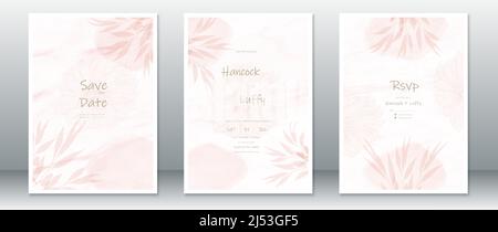 Wedding invitation card template watercolor background elegant of pink with floral design Stock Vector