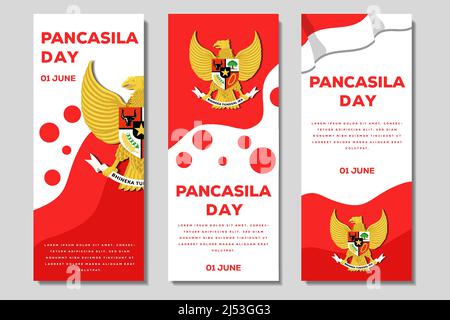 Pancasila day vertical poster banner illustration template set Stock Vector