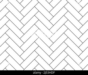 Herringbone parquet tile, vector seamless pattern of floor white background. Black line herringbone parquet tile of geometric diagonal bricks in zigzag, floor or wall interior pattern background Stock Vector
