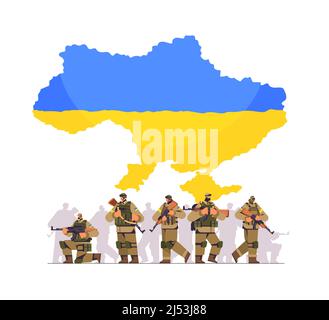 Ukrainian soldiers in full body armor special forced Ukrainian defenders in military clothes armed forces of Ukraine stop war Stock Vector