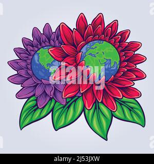 Happy world earth day with flourish ornate Vector illustrations for your work Logo, mascot merchandise t-shirt, stickers and Label designs, poster Stock Vector