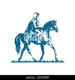 Etching Engraving Silhouette Spartan Medieval Knight Soldier Riding Horse Stock Vector