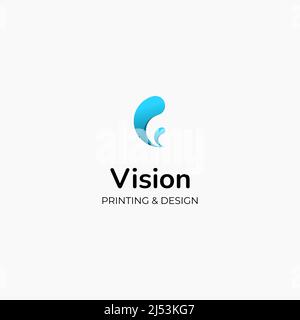 letter V abstract logo design and ink Stock Vector