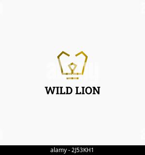 Lion line art logo design and letter W Stock Vector