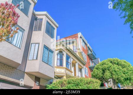 Low angle view of suburbs residential buildings in San Francisco, California Stock Photo