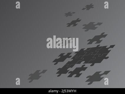 Jigsaw puzzle pieces hovering above blank space merging together symbolizing realization of new ideas displaying successfully accomplishing project Stock Vector