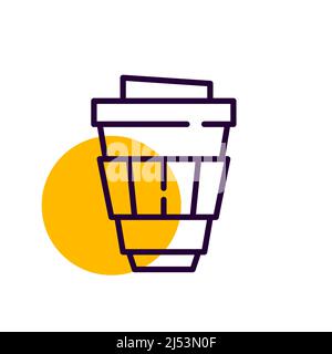 Coffee in a takeaway paper cup. Pixel perfect, editable stroke colorful line icon Stock Vector