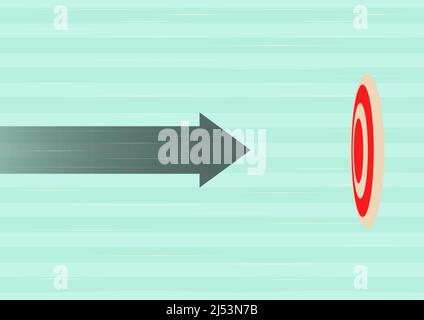 Arrow moving quickly towards aim target representing achieving goal success. Aiming bullseye symbolizing successfully accomplishing creative projects Stock Vector