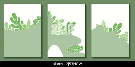 Floral web banner with drawn color exotic leaves. Nature concept design. Modern floral collection of contemporary posters. Vector illustration for Stock Vector
