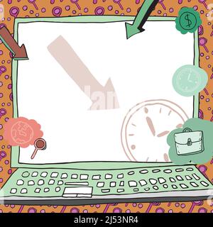 Blank frame decorated with arrows displaying business strategy leading to company goals. Signs of punctuality by employees during working hours Stock Vector