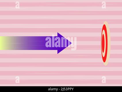 Arrow moving quickly towards aim target representing achieving goal success. Aiming bullseye symbolizing successfully accomplishing creative projects Stock Vector