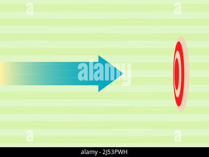 Arrow moving quickly towards aim target representing achieving goal success. Aiming bullseye symbolizing successfully accomplishing creative projects Stock Vector