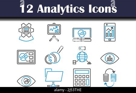 Analytics Icon Set. Editable Bold Outline With Color Fill Design. Vector Illustration. Stock Vector