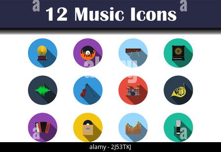 Music Icon Set. Flat Design With Long Shadow. Vector illustration. Stock Vector