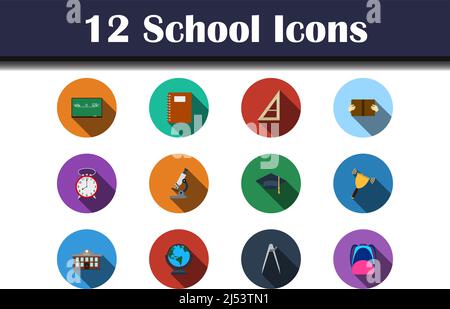 School Icon Set. Flat Design With Long Shadow. Vector illustration. Stock Vector