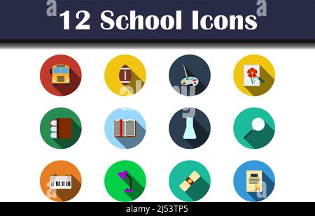 School Icon Set. Flat Design With Long Shadow. Vector illustration. Stock Vector