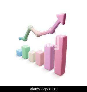 Realistic arrow and chart render. 3d infographics element. Business growth strategy concept. Vector illustration Stock Vector