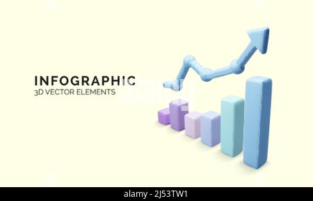 Realistic chart. Growing bars graphic with rising arrow. Digital marketing concept banner. Vector illustration Stock Vector