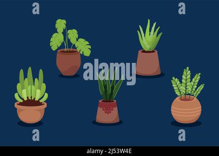 five houseplants decorative icons Stock Vector