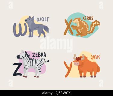 four kids alphabet animals Stock Vector