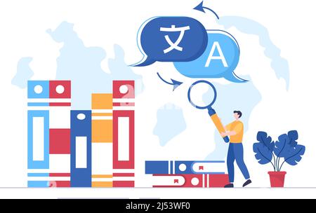 Transfer Between Language Cartoon Translator or Translation Language Illustration. Say hello in Different ...