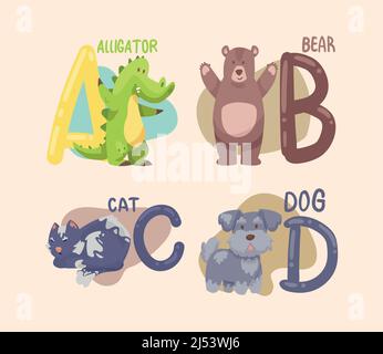 four kids alphabet animals Stock Vector