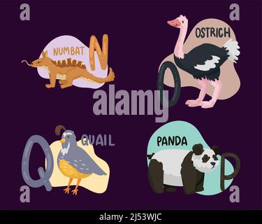 kids alphabet four animals Stock Vector