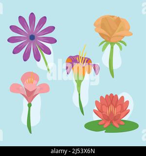 five beautiful flowers garden Stock Vector