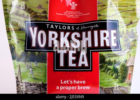 Yorkshire Tea. Extra large 600 tea bags pack isolated on white. Stafford, United Kingdom, April 19, 2022. Stock Photo