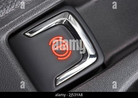 Parking brake in a modern car Stock Photo
