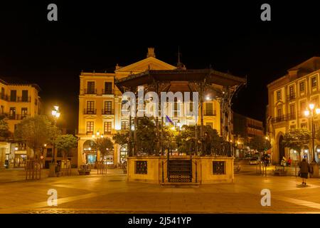 Bandstand in the town square at night in Segovia, a historic city north-west of Madrid, in central Spain's Castile and Leon region. Stock Photo