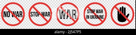 Red stop war icons. Anti-war, peace appeal concept. Vector illustration isolated on transparent background Stock Vector