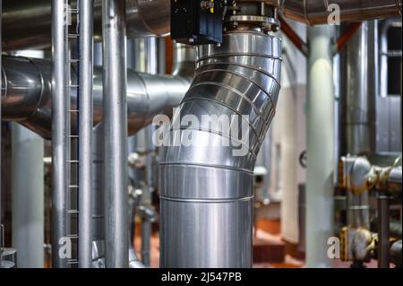 Heavy duty steel pipelines for pumping liquids. Stock Photo