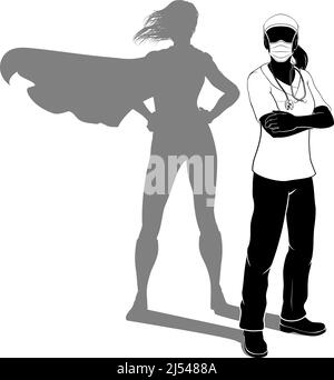 Doctor Nurse Woman Silhouette Mask Super Hero Stock Vector