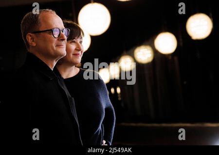 Berlin, Germany. 20th Apr, 2022. Philip Bröking and Susanne Moser, designated artistic director duo of the Komische Oper Berlin, photographed on the sidelines of a press conference of the Komische Oper Berlin for the 2022/23 season. Credit: Carsten Koall/dpa/Alamy Live News Stock Photo