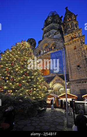 Christmas market in front of Kaiser Wilhelm Memorial Church, Breitscheidplatz, Germany, Berlin Stock Photo