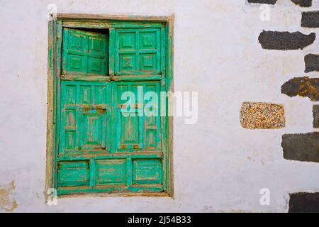 Historic window shutter in the old town of Teguise, Canary Islands, Lanzarote Stock Photo