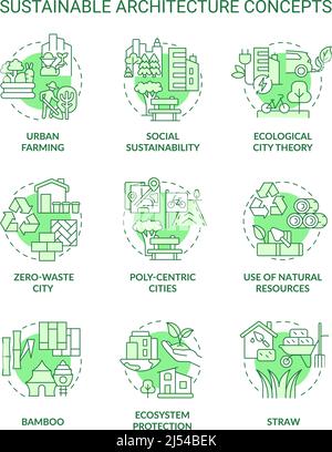 Sustainable architecture green concept icons set Stock Vector