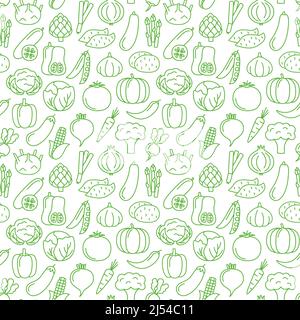 Seamless pattern with icons of vegetables, vector illustration Stock Vector