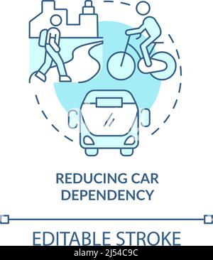 Reducing car dependency turquoise concept icon Stock Vector