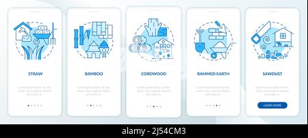 Alternative building materials blue onboarding mobile app screen Stock Vector