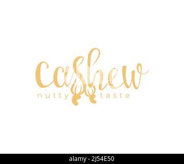 Cashew, nut, fruit, wordmark, lettering and typography, logo design. Food, raw food, organic food, vector design and illustration Stock Vector