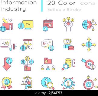 Information industry RGB color icons set Stock Vector