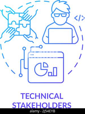 Technical stakeholders blue gradient concept icon Stock Vector