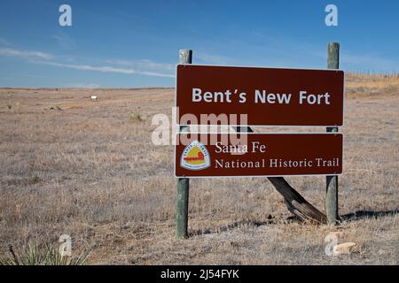 Lamar, Colorado - The site of Bent's New Fort, a historic fort and trading post on the Santa Fe Trail. William Bent built the fort in 1849 after his o Stock Photo