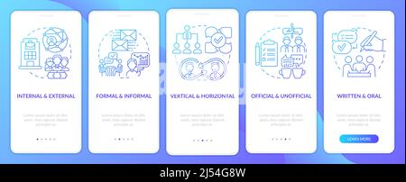 Project communication blue gradient onboarding mobile app screen Stock Vector