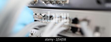 Technology center with fiber optic equipment closeup Stock Photo