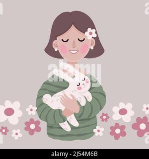 Girl and bunny Stock Vector